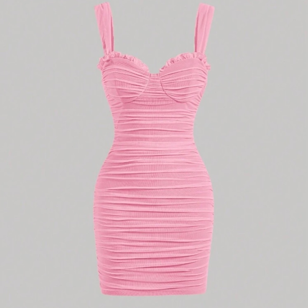 Pink ruched strap dress